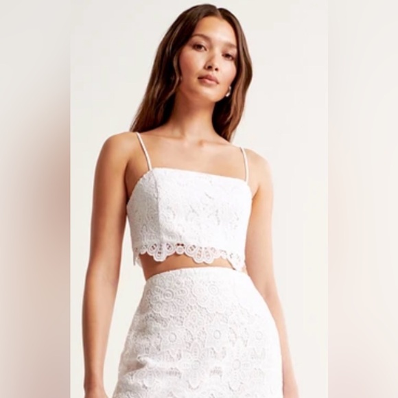 Abercrombie & Fitch Ultra Cropped Lace Top White Large - Picture 2 of 7